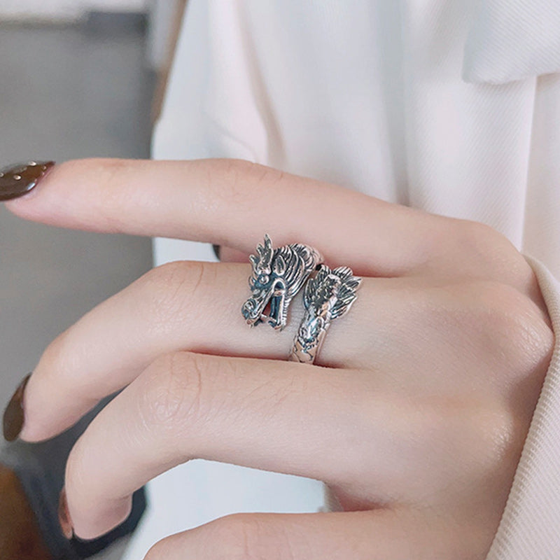 925 Sterling Silver Dragon Strength Ring | Adjustable Luck Band