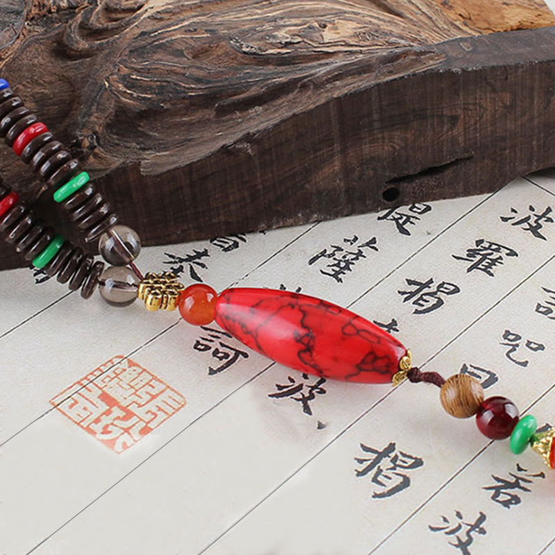 Wenge Wood Turquoise Necklace for Protection and Calm 80cm