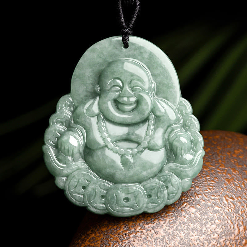 Lachender Buddha Halskette mit Anhänger aus natürlicher Jade