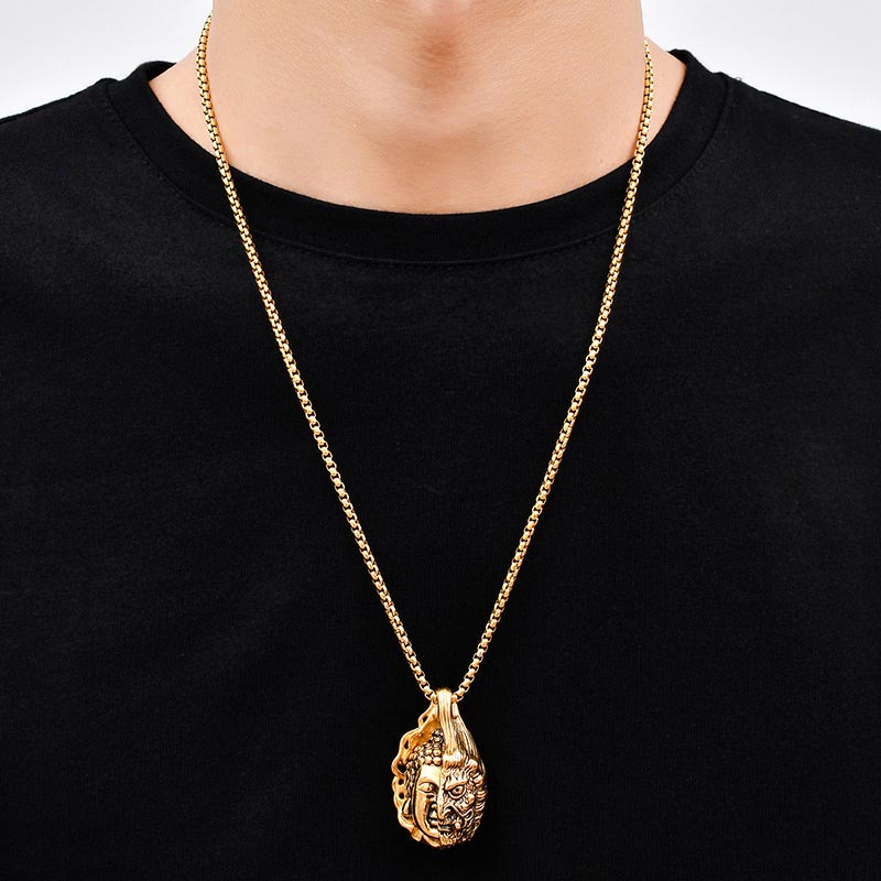 Half Buddha Half Devil Titanium Steel Unisex Necklace