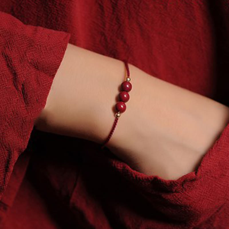 14K Gold Plated Cinnabar Blessing String Braided Bracelet