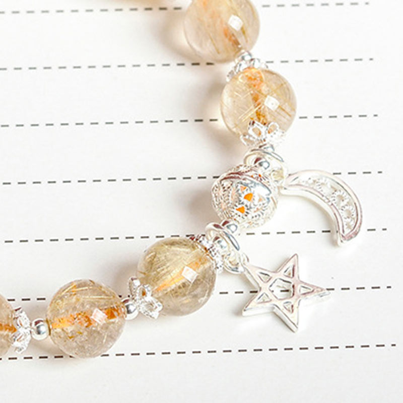9mm Citrine Bracelet with Moon Star Charm for Happiness