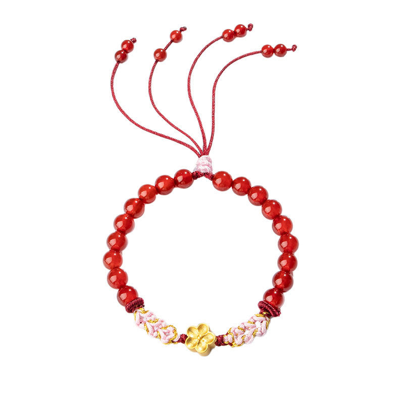 Red Agate Pink Crystal 7mm Sterling Silver Agate Bracelet