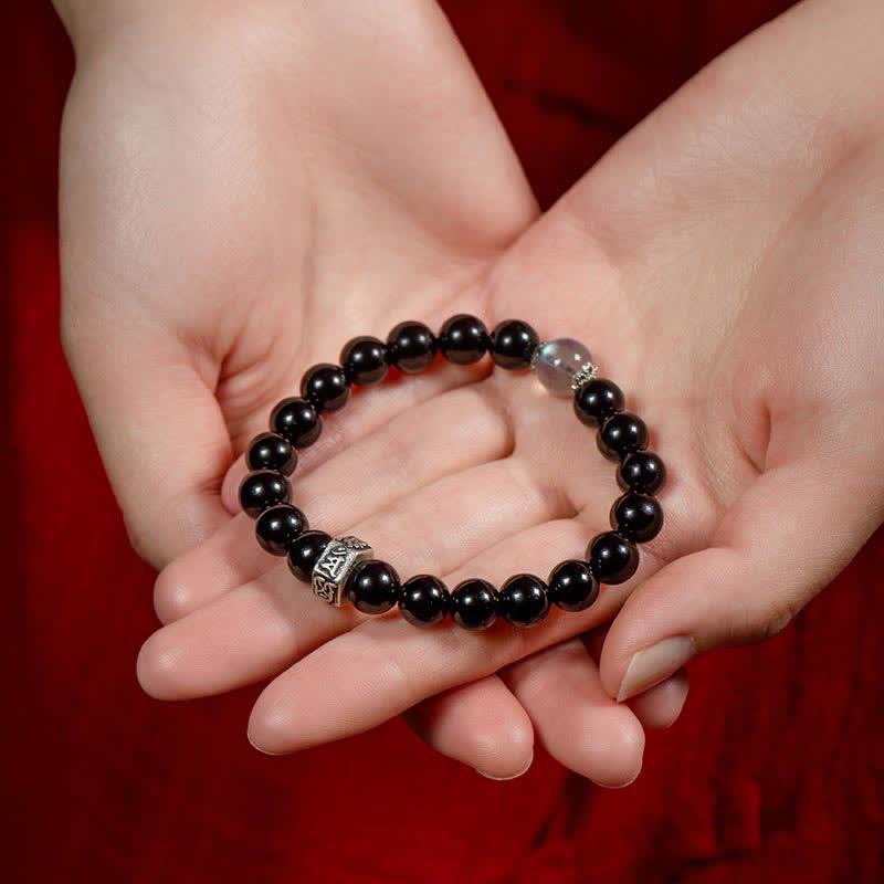 Unisex-Stärkearmband mit chinesischem Sternzeichen, 8 mm, aus Obsidian und Mondstein