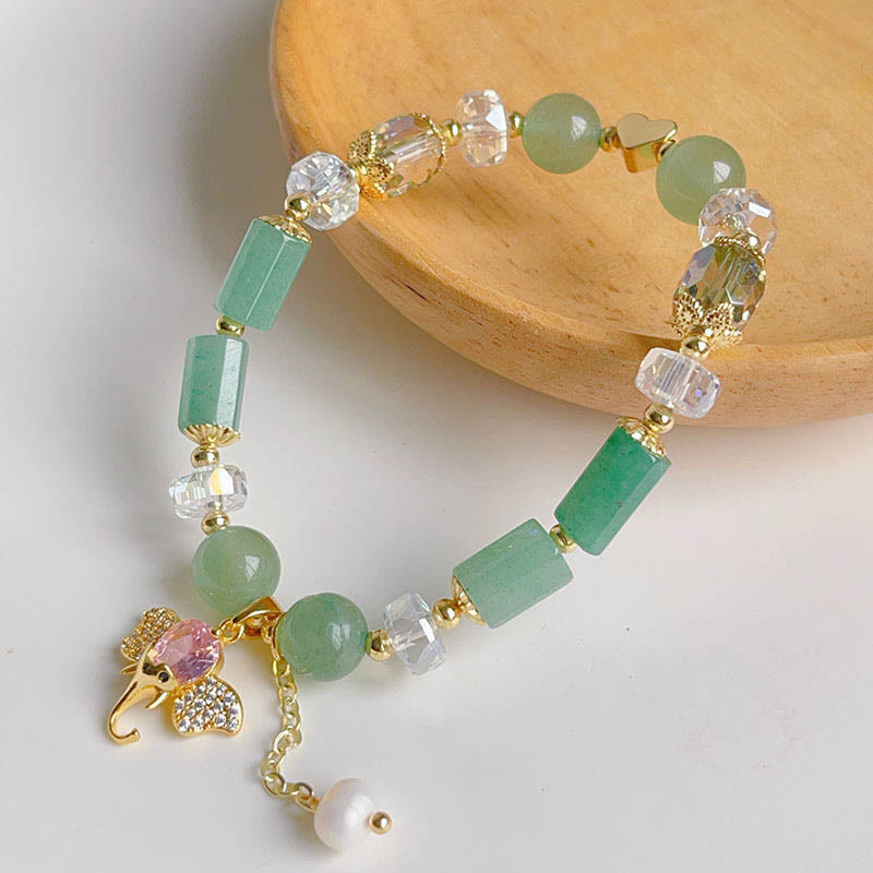 Amethyst Green Aventurine Elephant Charm Bracelet
