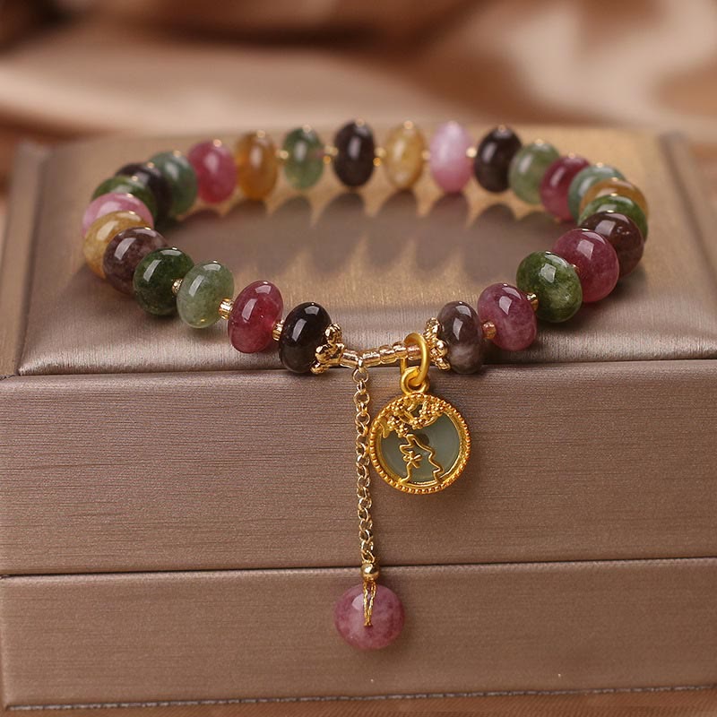 Colorful Tourmaline Love Bracelet with Rabbit Flower Charm