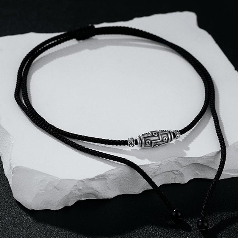 Sterling Silber Neun-Augen-Dzi-Perlen-Halskette für spirituellen Schutz