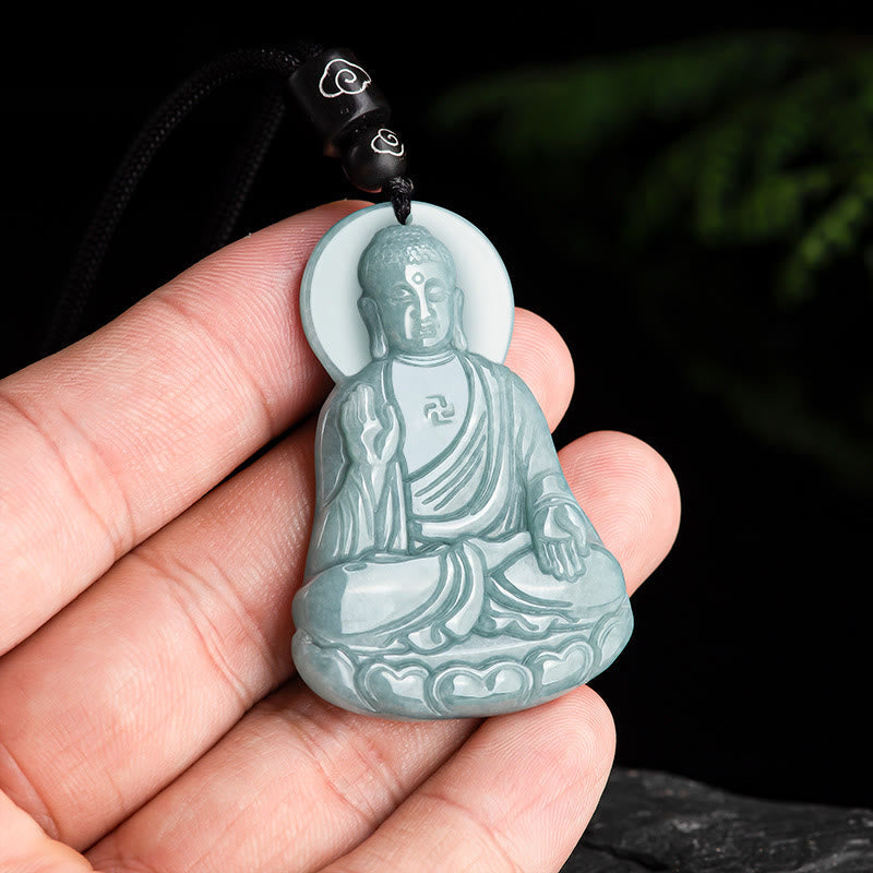 Natürliche Jade Amitabha Buddha Mitgefühl Halskette 65cm String