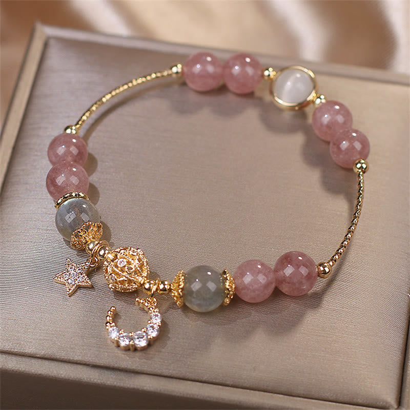 Moon Star Love Bracelet | Strawberry Quartz & Moonstone