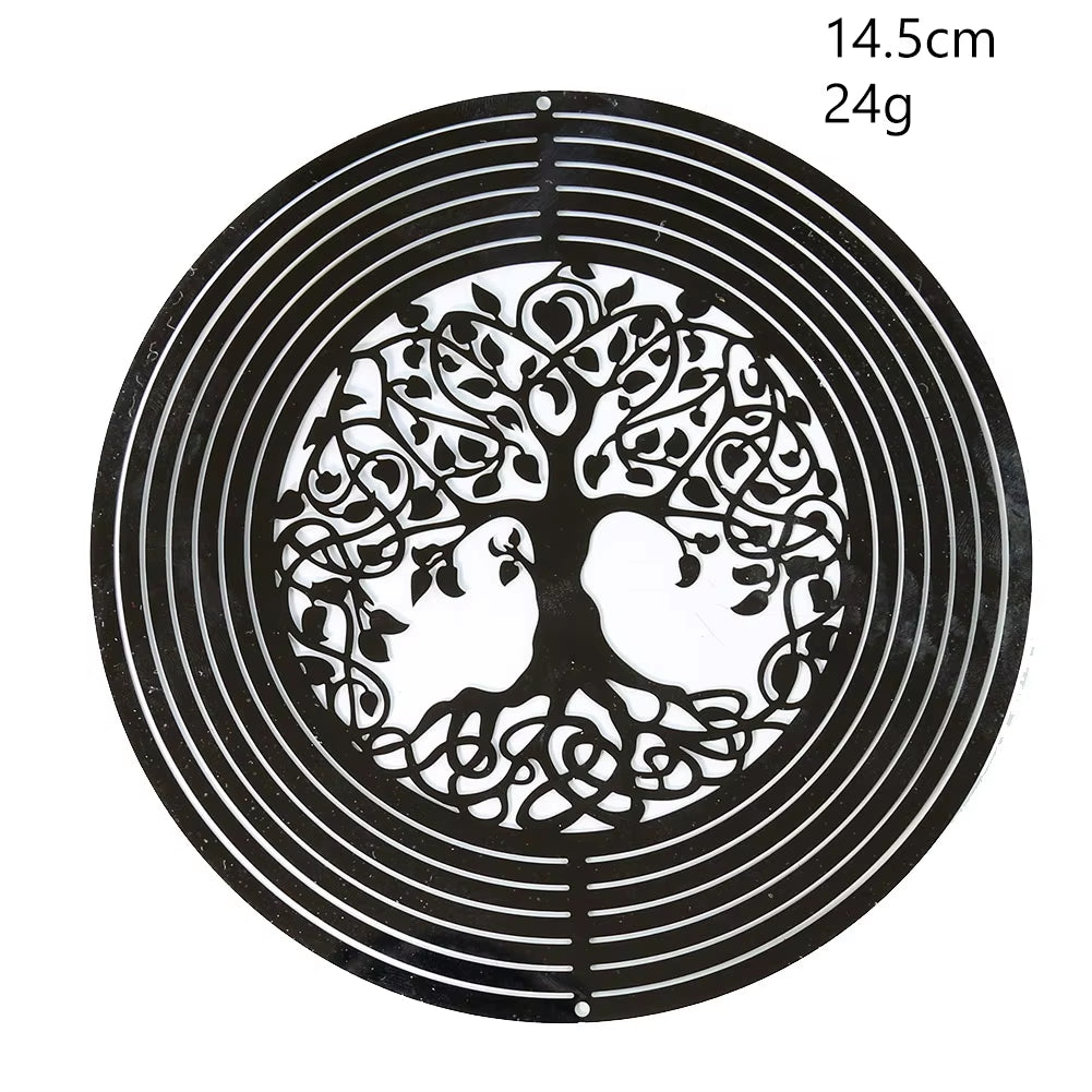 Celtic Tree of Life design in black and white on a 3D Kinetic Metal Wind Spinner