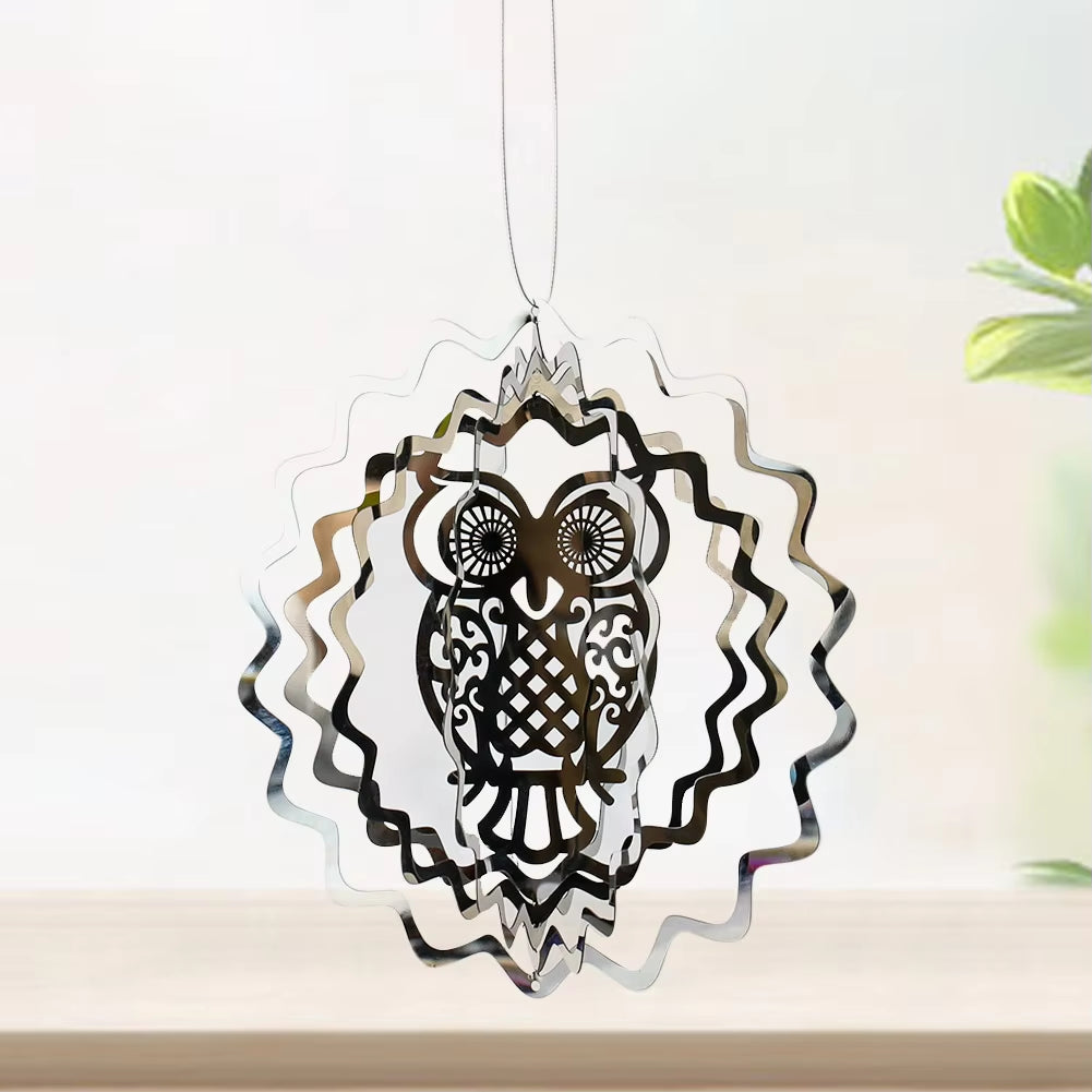 Decorative metal owl ornament in zigzag frame for 3D Kinetic Metal Wind Spinner Hummingbird Decor