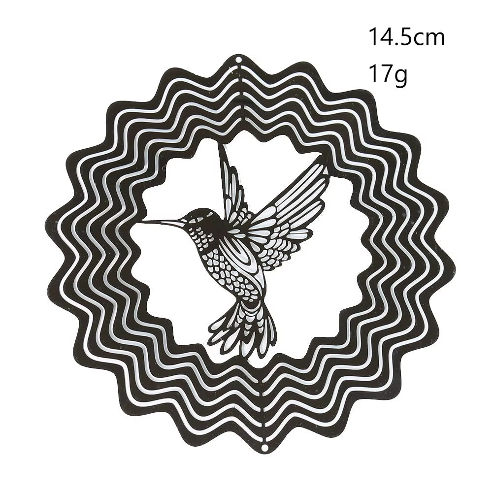 Hummingbird silhouette in wavy circular border for 3D Kinetic Metal Wind Spinner Decor