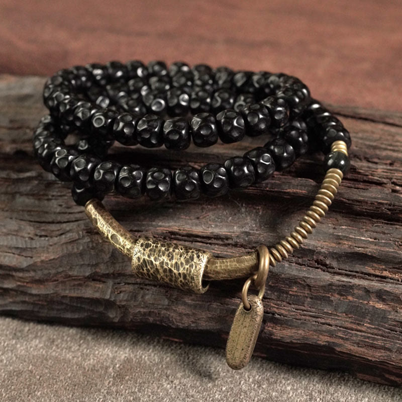 Coconut Shell Copper Spiritual Triple Wrap Bracelet