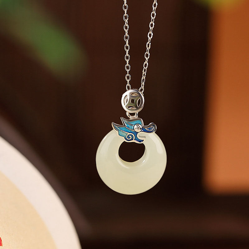 Hetian Jade Dragon Peace Buckle Necklace | Protection & Luck