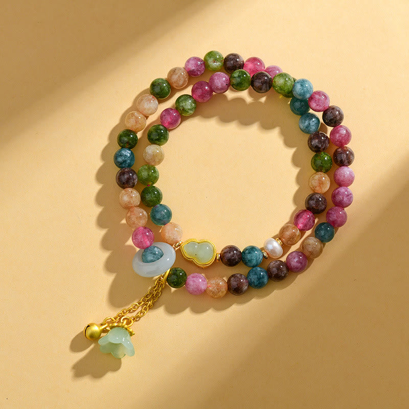 Multicolored Tourmaline Wisdom Double Wrap Charm Bracelet