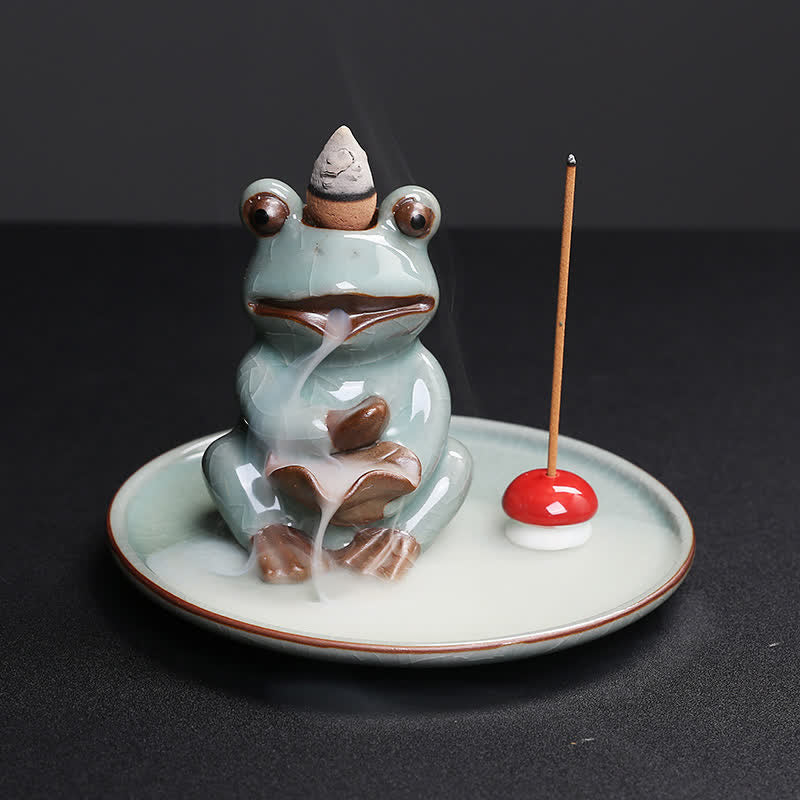 Ceramic Meditation Frog Incense Burner for Serenity