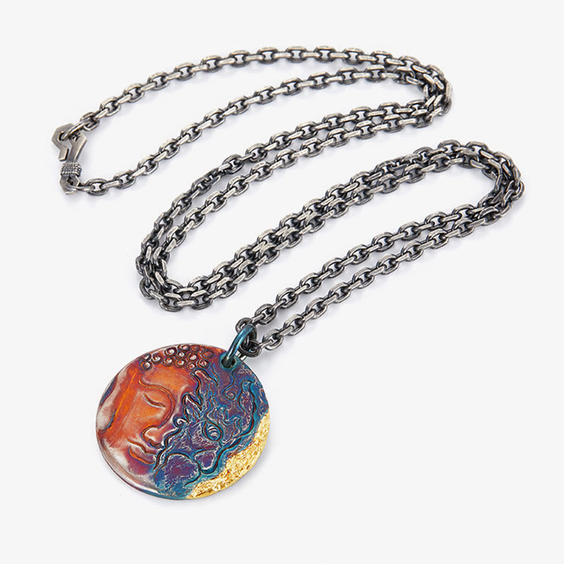 999 Sterling Silver Half Demon Half Buddha Compassion Necklace