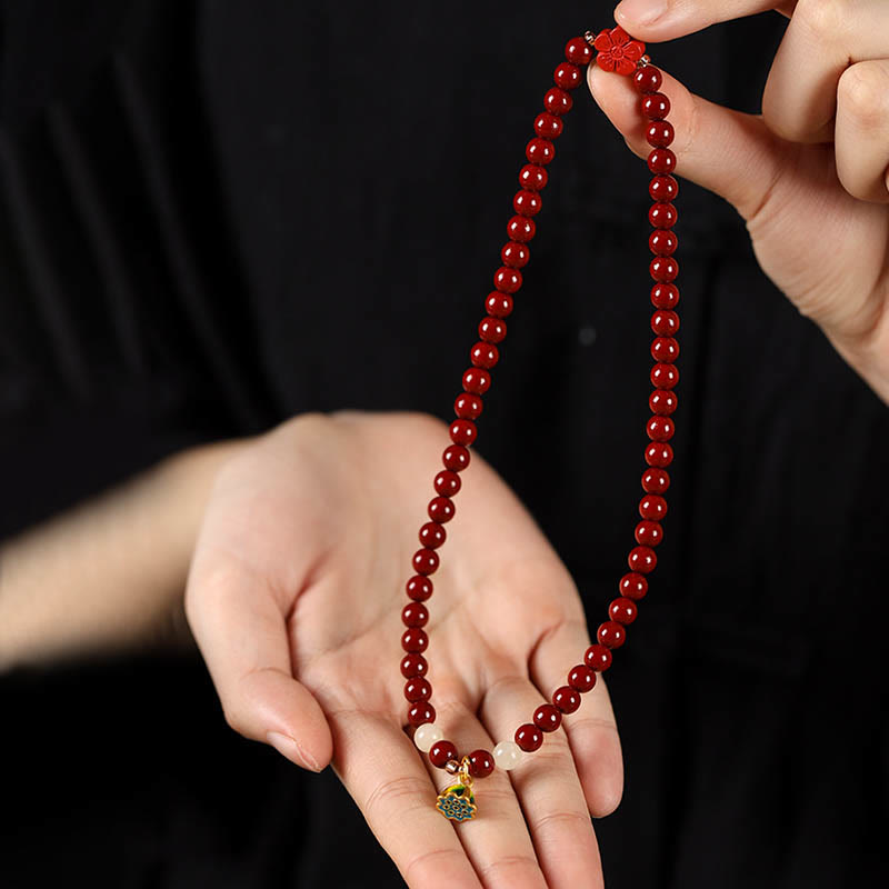 6mm Cinnabar Lotus Charm Double Wrap Bracelet Blessing