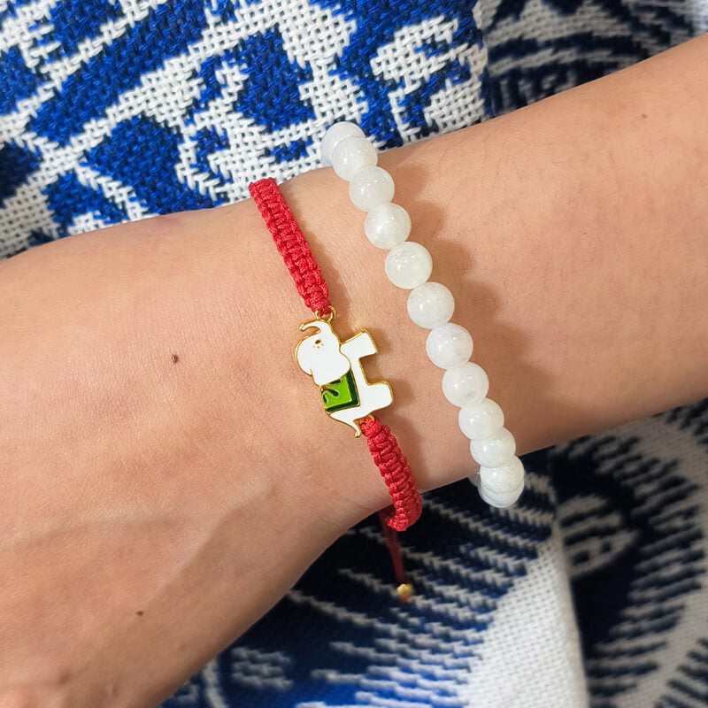 925 Sterling Silver Elephant Bracelet with Red String for Luck & Protection