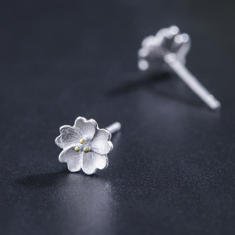 925 Sterling Silver Cherry Blossoms Floral Calm Stud Spiritual Earrings