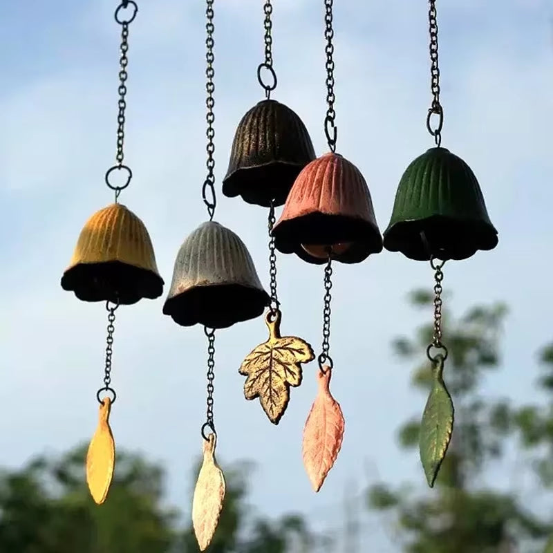 Colorful Japanese Iron Wind Chimes with Leaf Ornaments for Outdoor Garden Decor