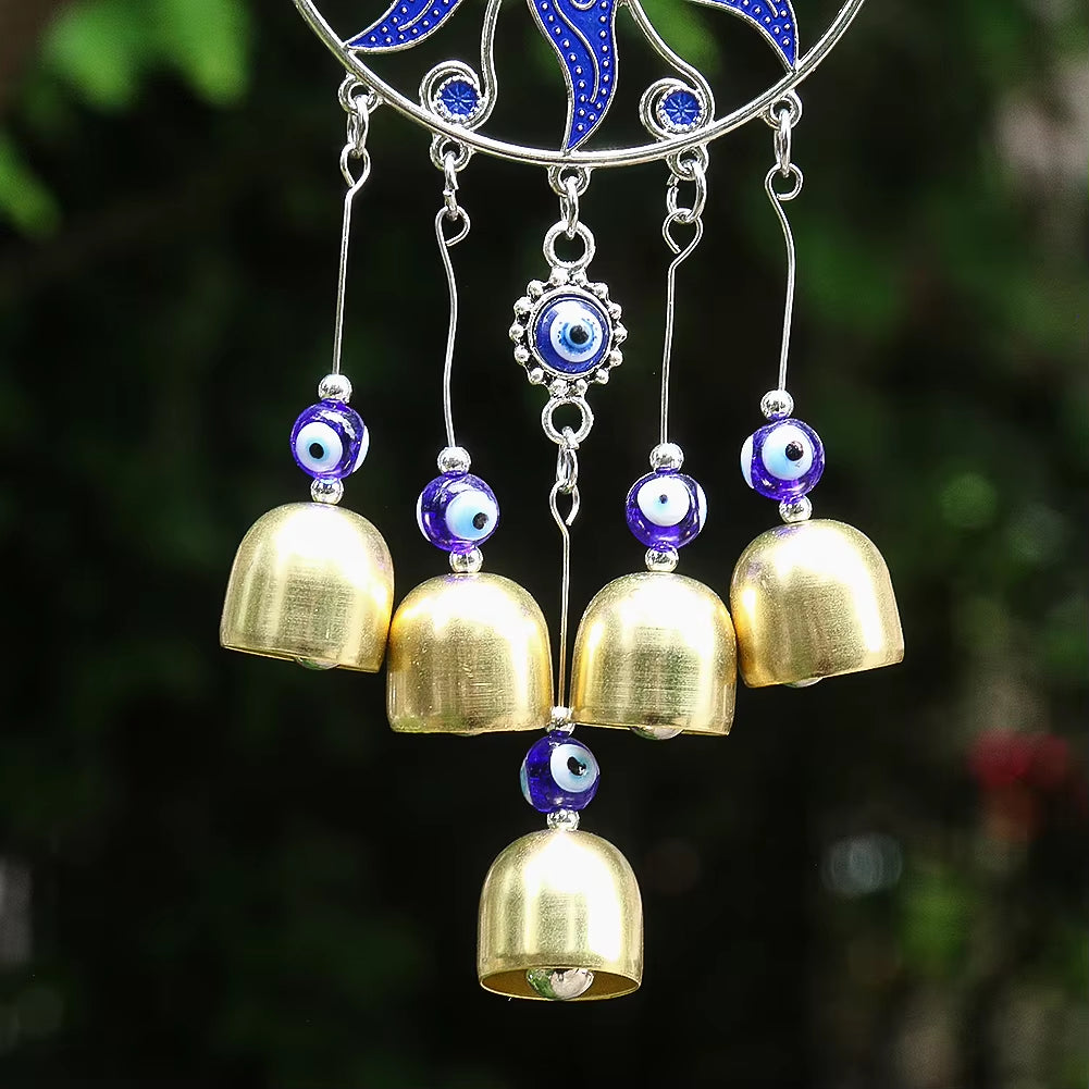 Turkish Blue Eye Wind Chimes Sun Moon Amulet Protection Wind Music Bell Hanging Decor Lucky Feng Shui Car Pendant outside Garden