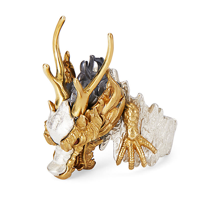 925 Sterling Silver Adjustable Dragon Protection Success Ring