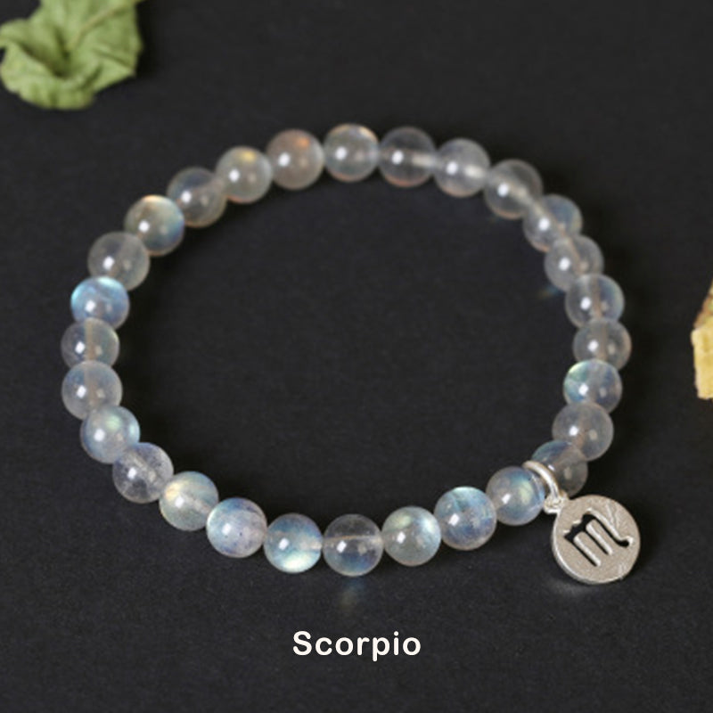 12 Zodiac Moonstone Charming Bracelet 7mm Beads