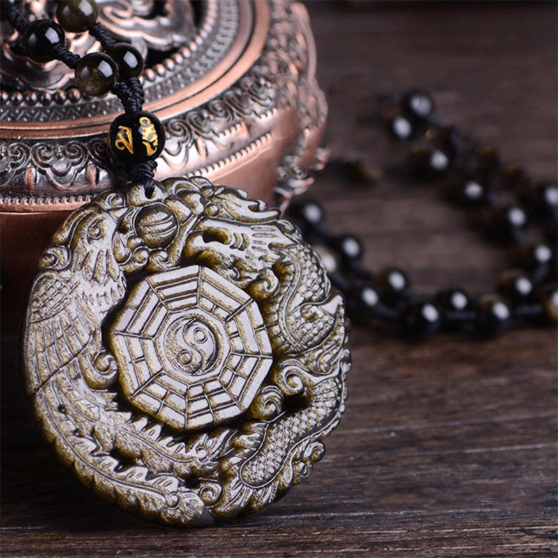 Golden Obsidian Yin Yang Healing Necklace Pendant Unisex