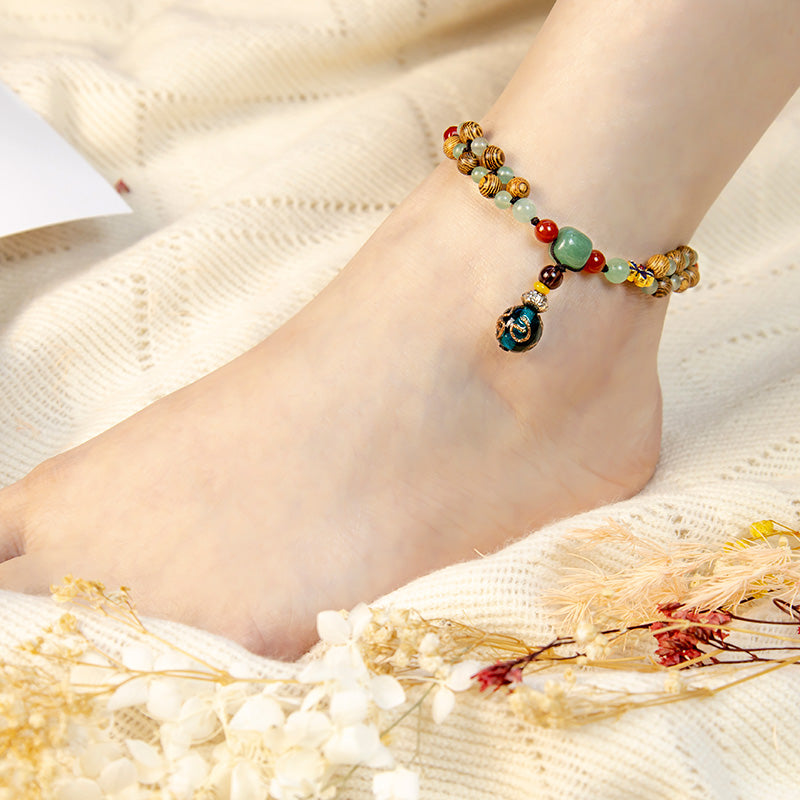 Green Aventurine Balance Protection Wenge Wood Adjustable Anklet