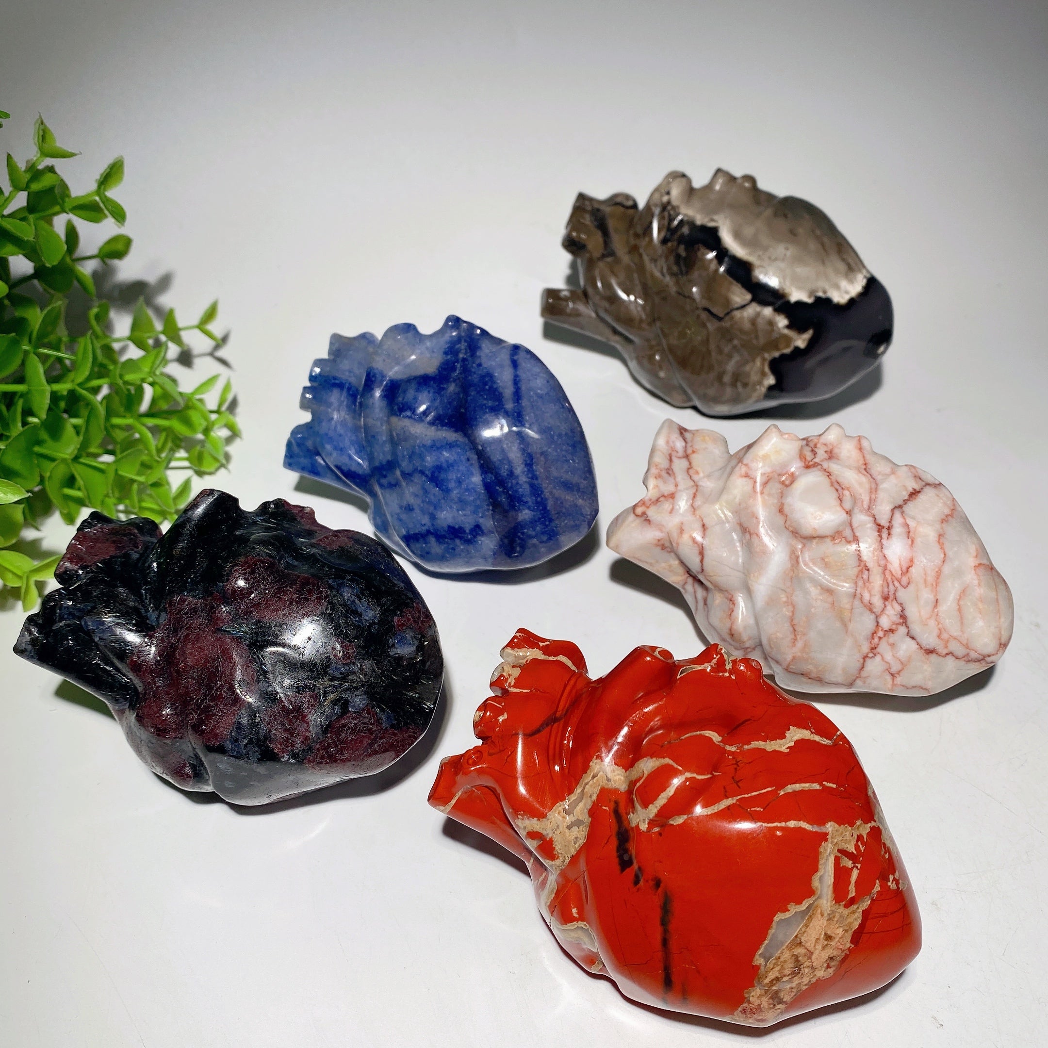 4.0-4.8 Inch Mixed Crystal Heart Carvings for Healing & Meditation