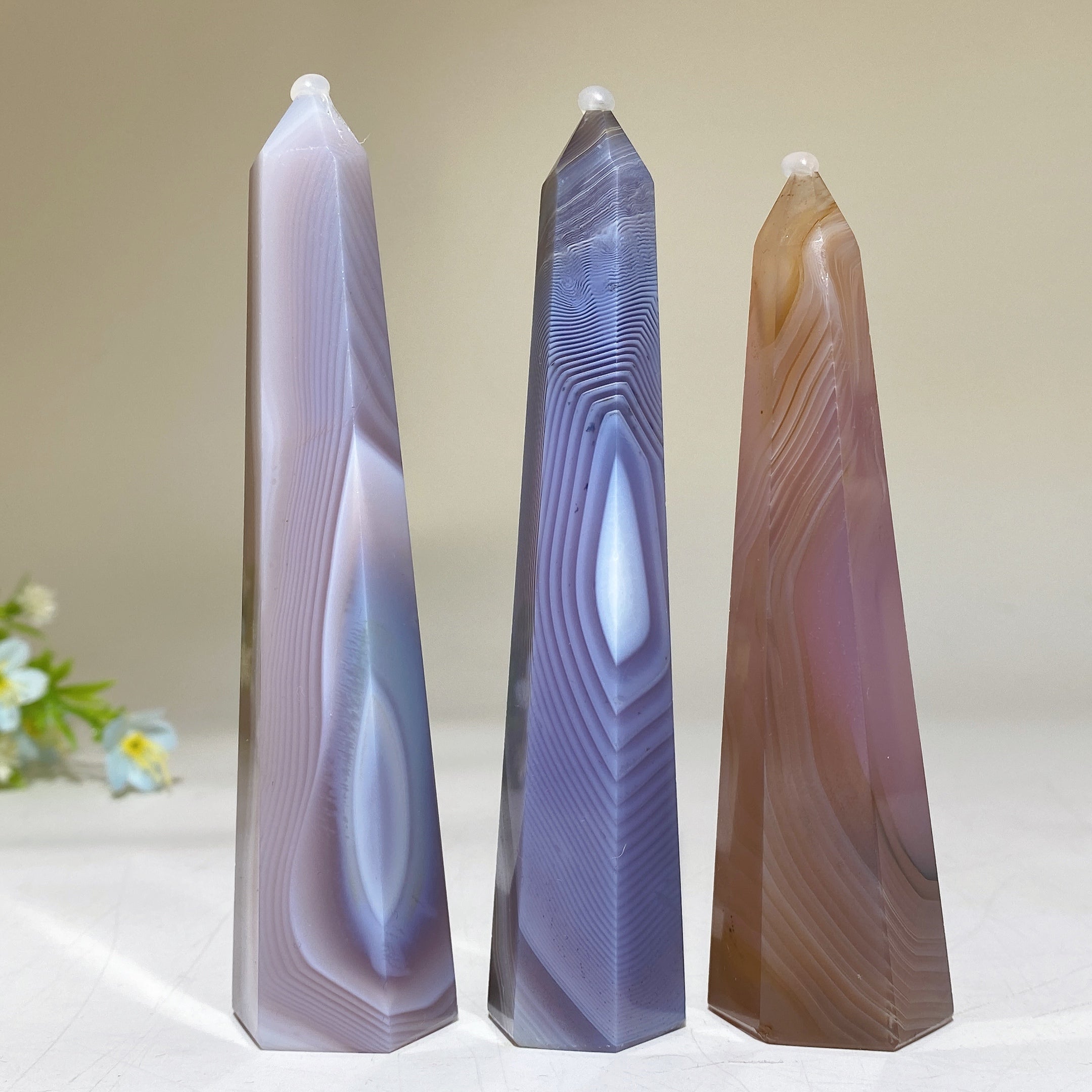 4.0-6.0 inch Purple Pink Banded Agate Crystal Tower for Healing