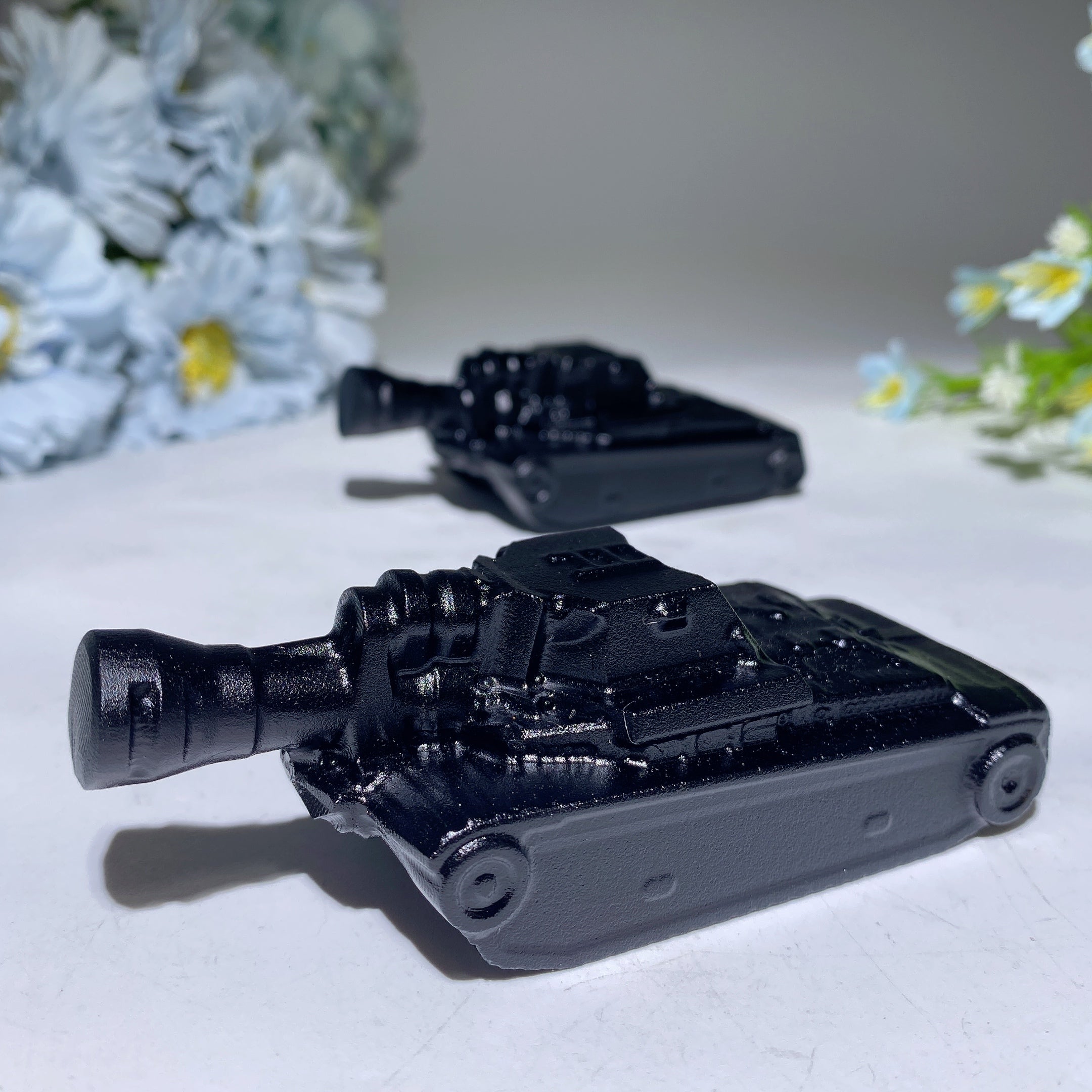 4,0 Zoll schwarze Obsidian-Tank-Kristallfigur zur Heilung