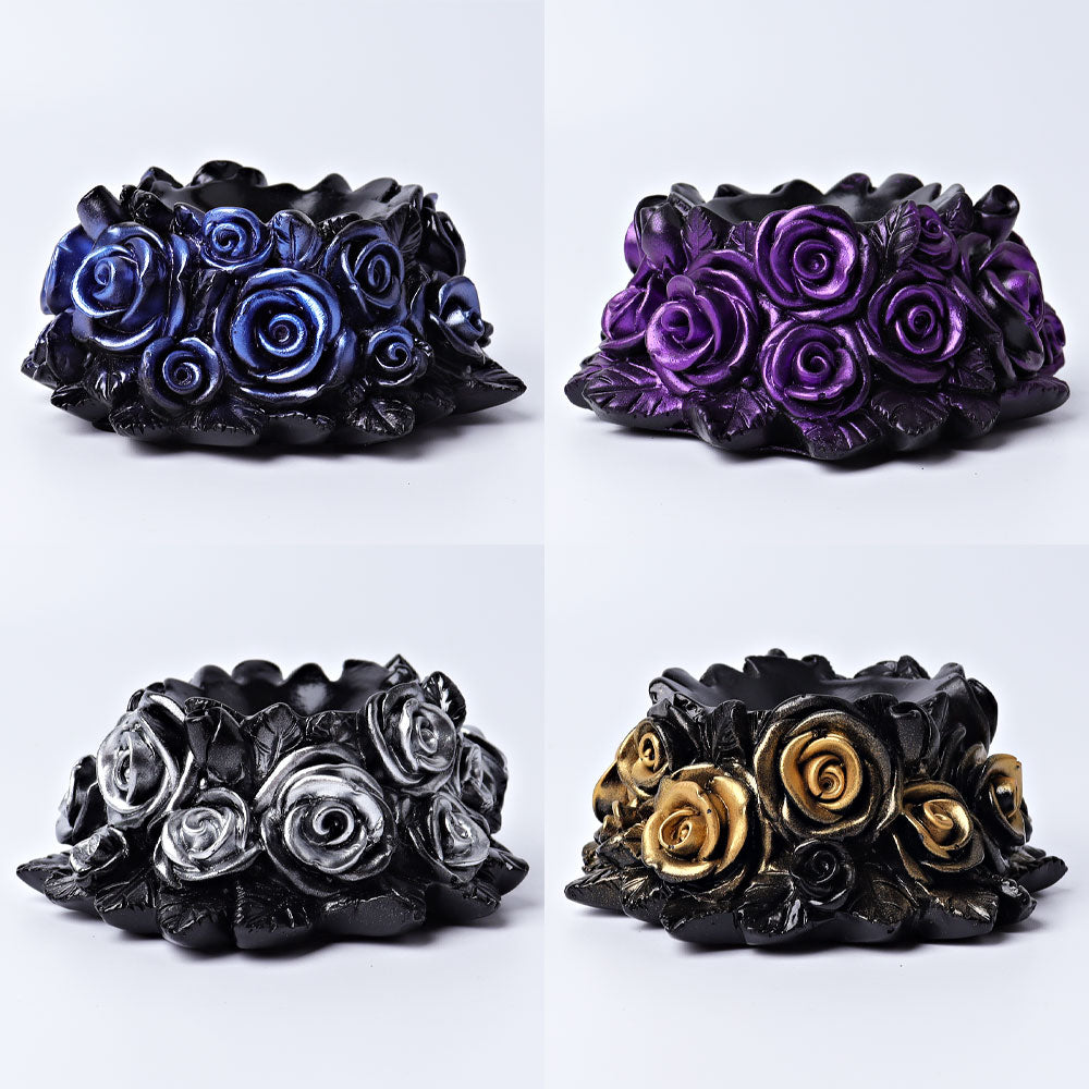 4.3 inch Crystal Sphere Stand with Rose Flower Design - Golden-Black