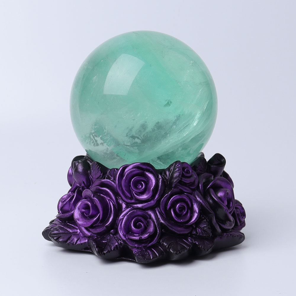 4.3 inch Crystal Sphere Stand with Rose Flower Design - Golden-Black