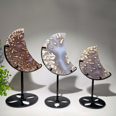 4-5,5 Zoll Baumachat Mondkristallschnitzerei mit Ständer