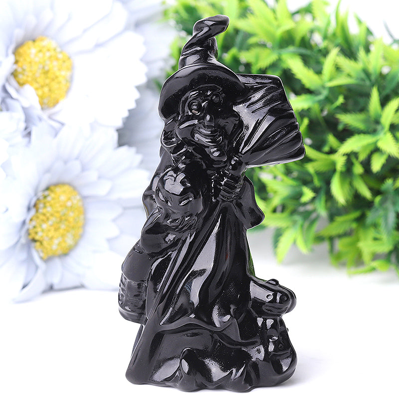 4.5 Inch Black Obsidian Witch Crystal Figurine for Protection