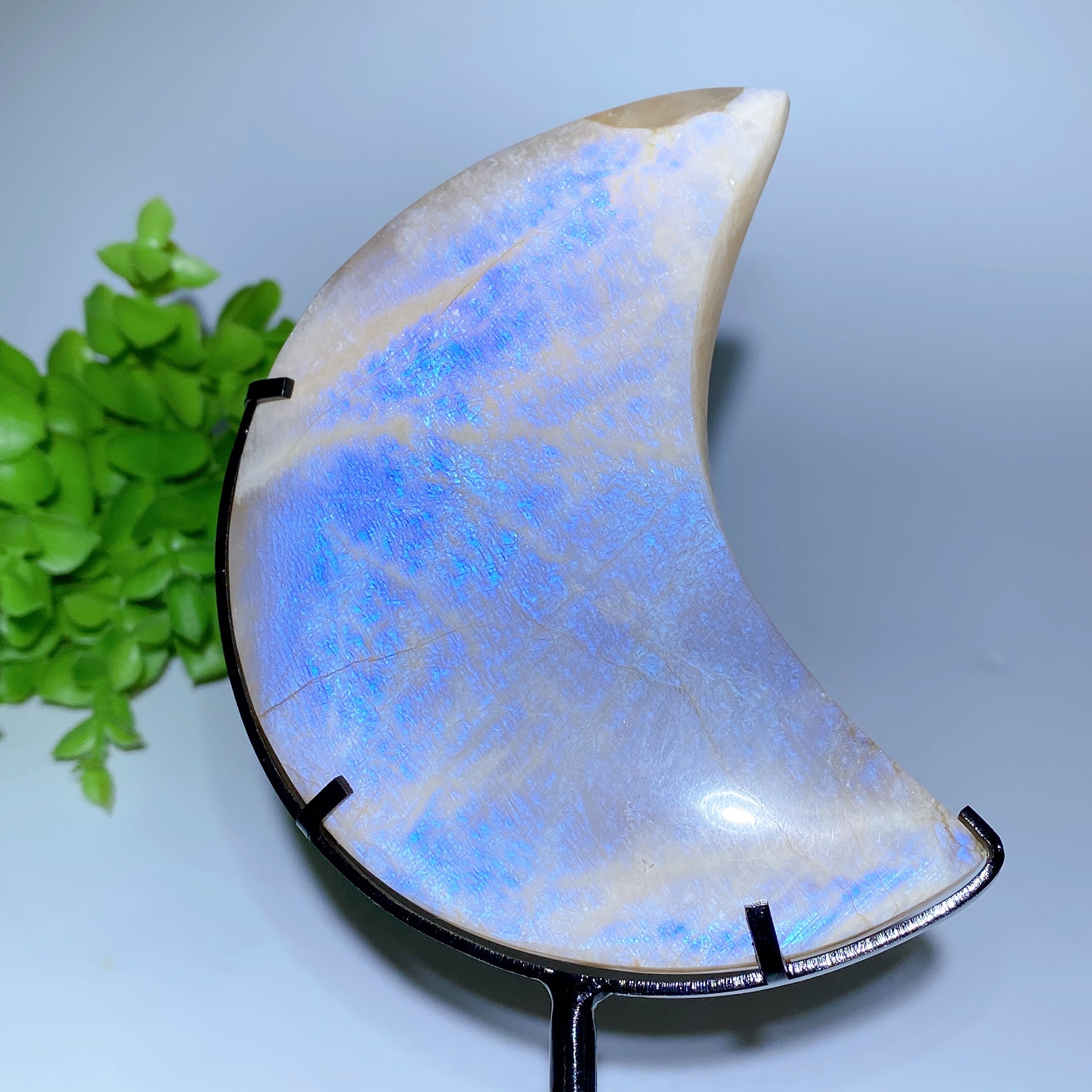 4–5 Zoll blauer Blitzmond-Kristall, Schnitzerei zur Heilung