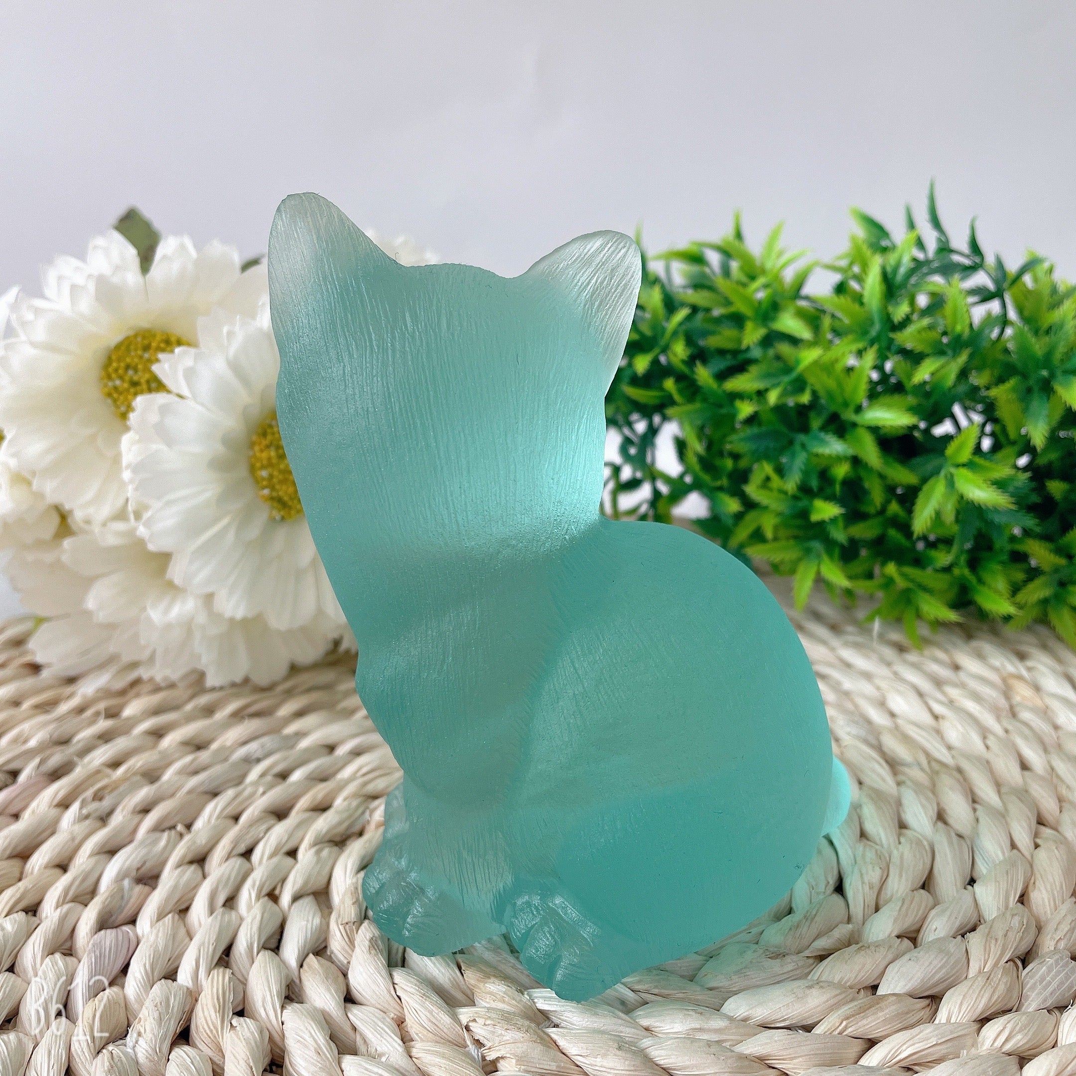 4,7 Zoll Aqua Blue Glas Kristall Katze Figur