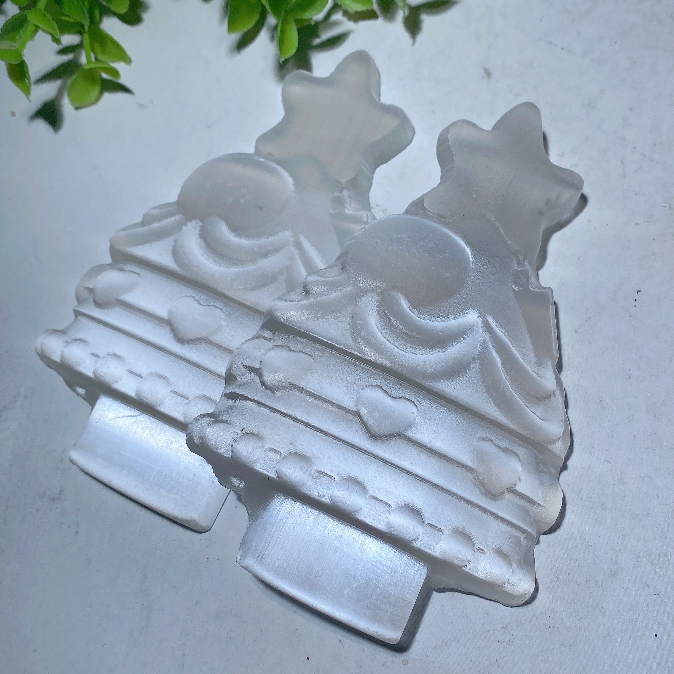 4.7 Inch Selenite Crystal Christmas Tree Carving