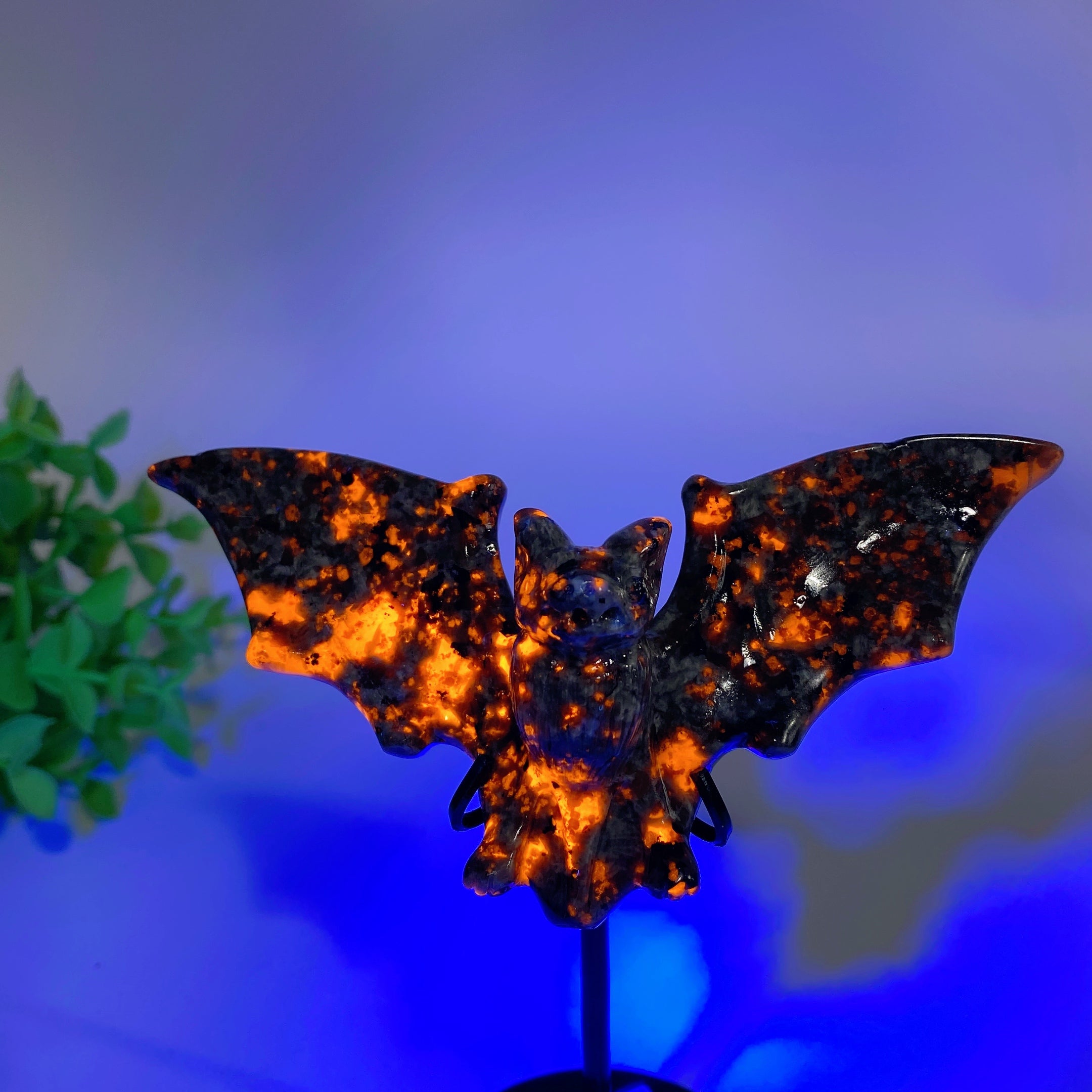 4.8 Inch Obsidian Yooperlite Bat Carving for Healing