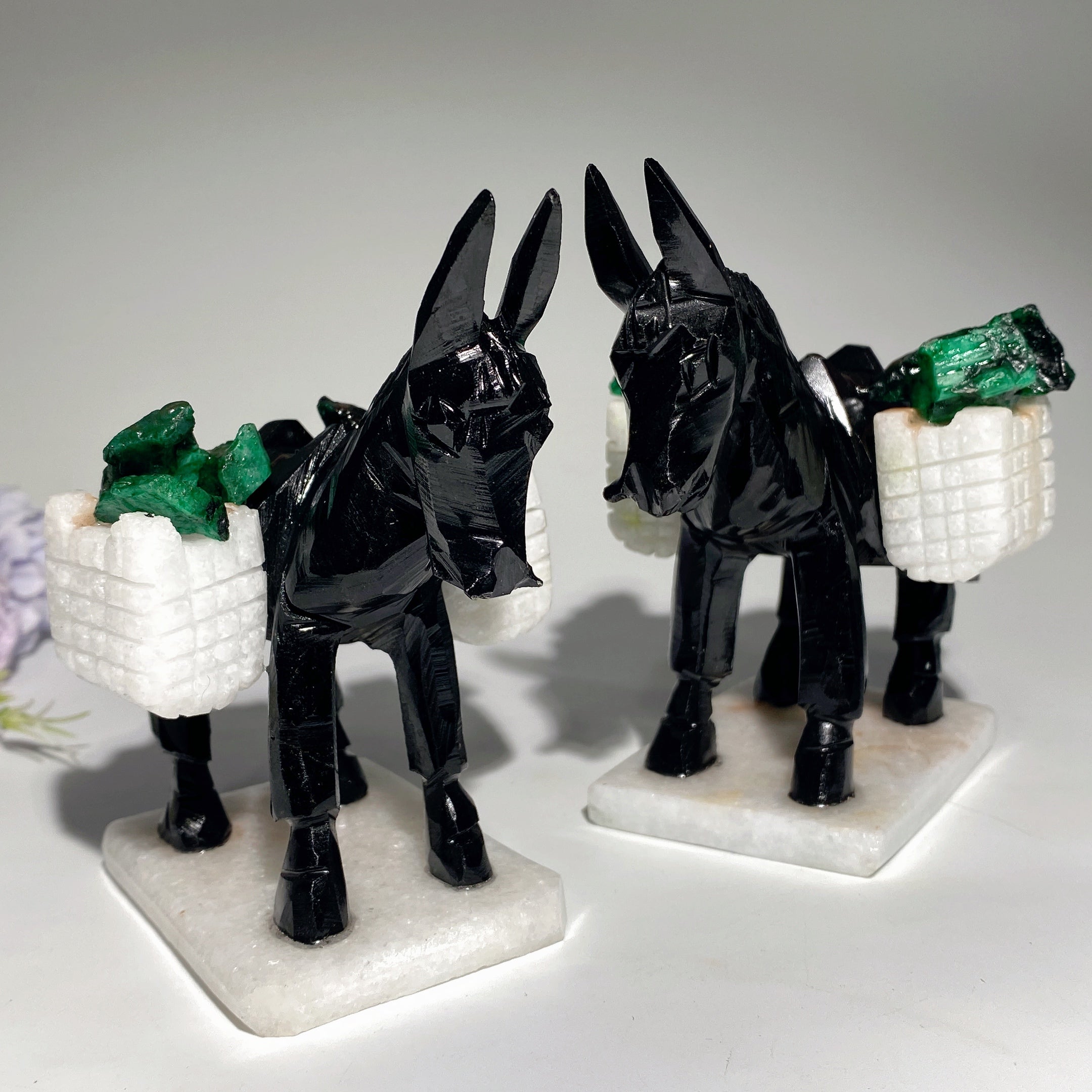 4 Zoll schwarze Obsidian-Esel-Kristall-Tierfigur