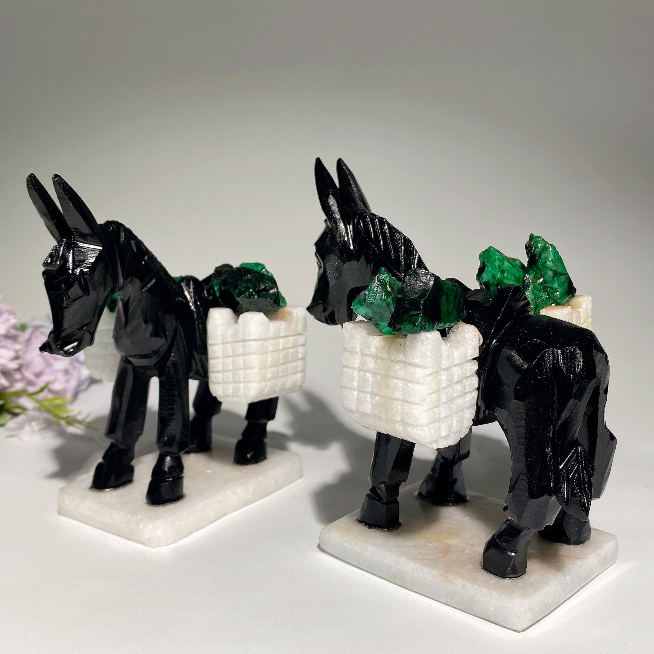 4 Zoll schwarze Obsidian-Esel-Kristall-Tierfigur