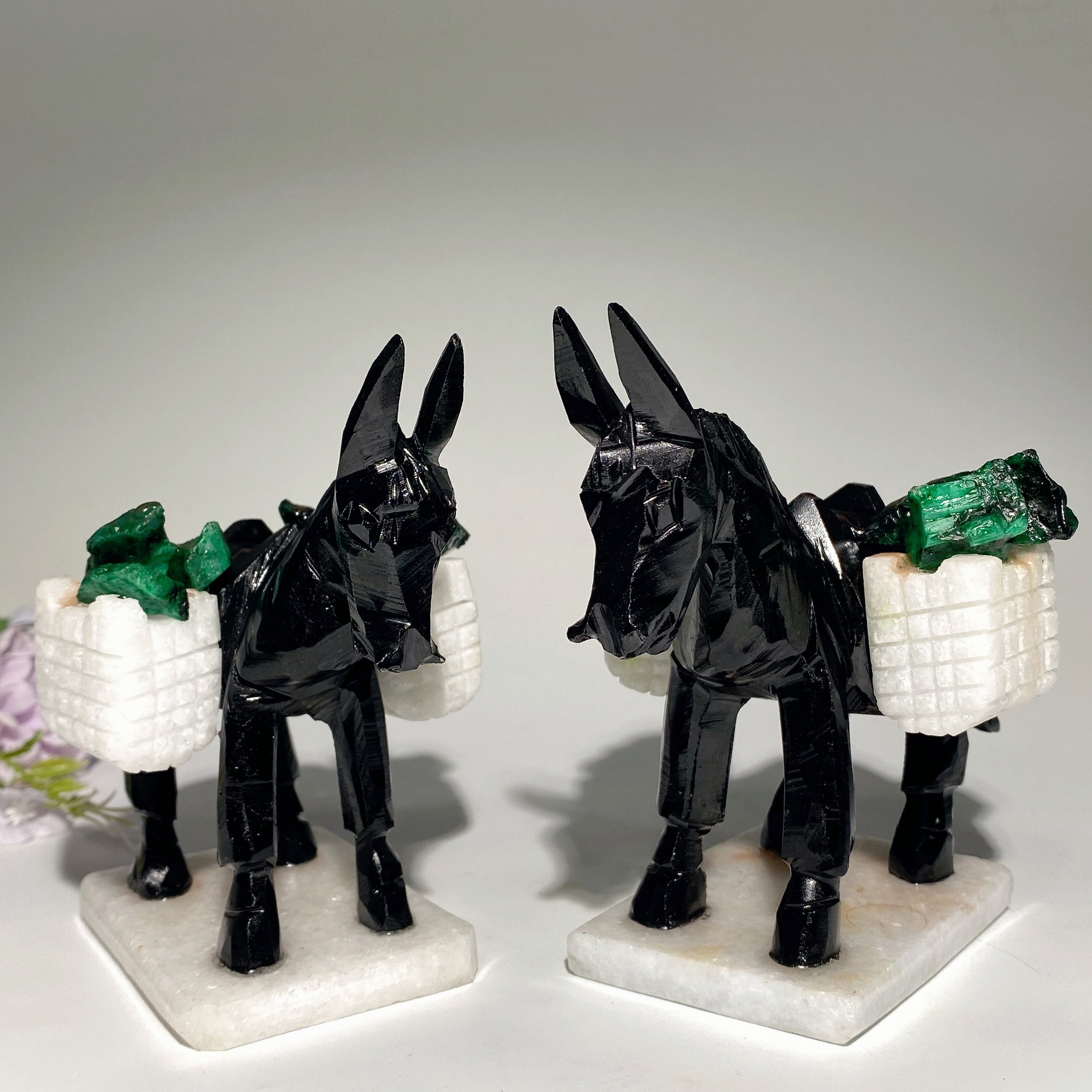 4 Zoll schwarze Obsidian-Esel-Kristall-Tierfigur