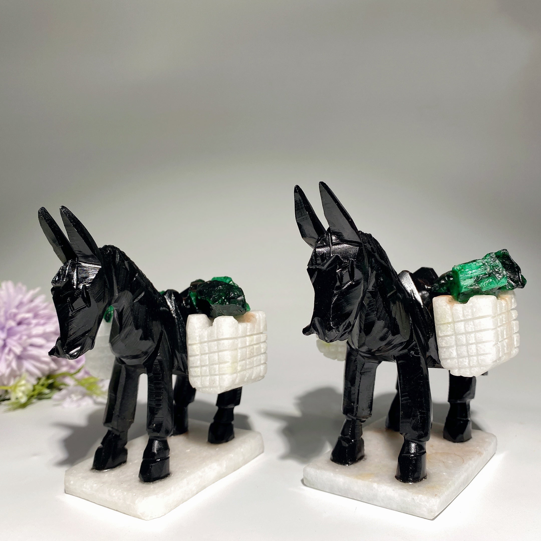 4 Zoll schwarze Obsidian-Esel-Kristall-Tierfigur