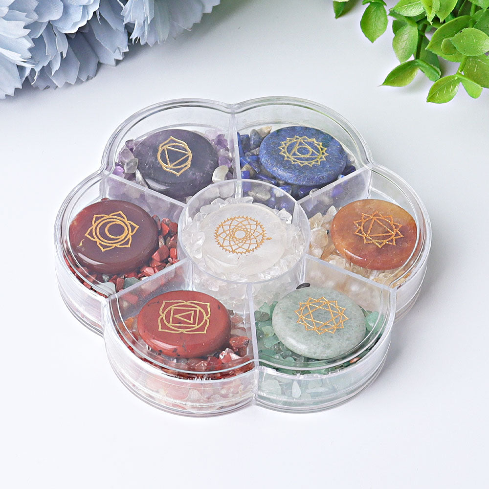 4-Inch Chakra Crystal Chips Healing Plate with Symbols