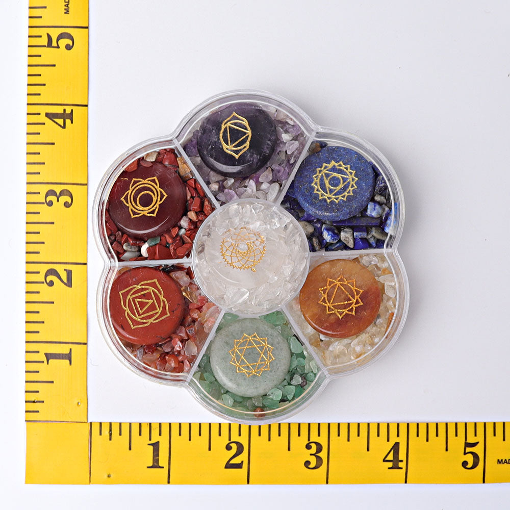 4-Inch Chakra Crystal Chips Healing Plate with Symbols