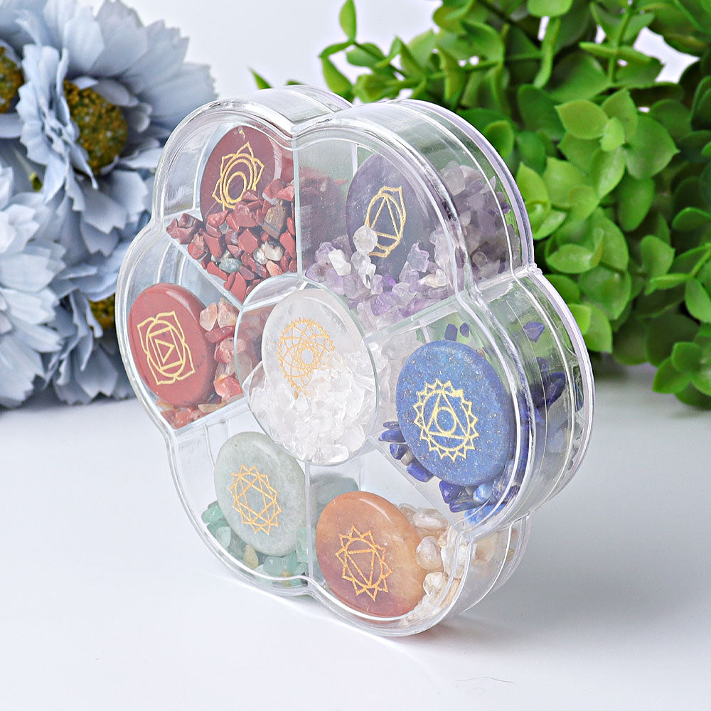 4-Inch Chakra Crystal Chips Healing Plate with Symbols
