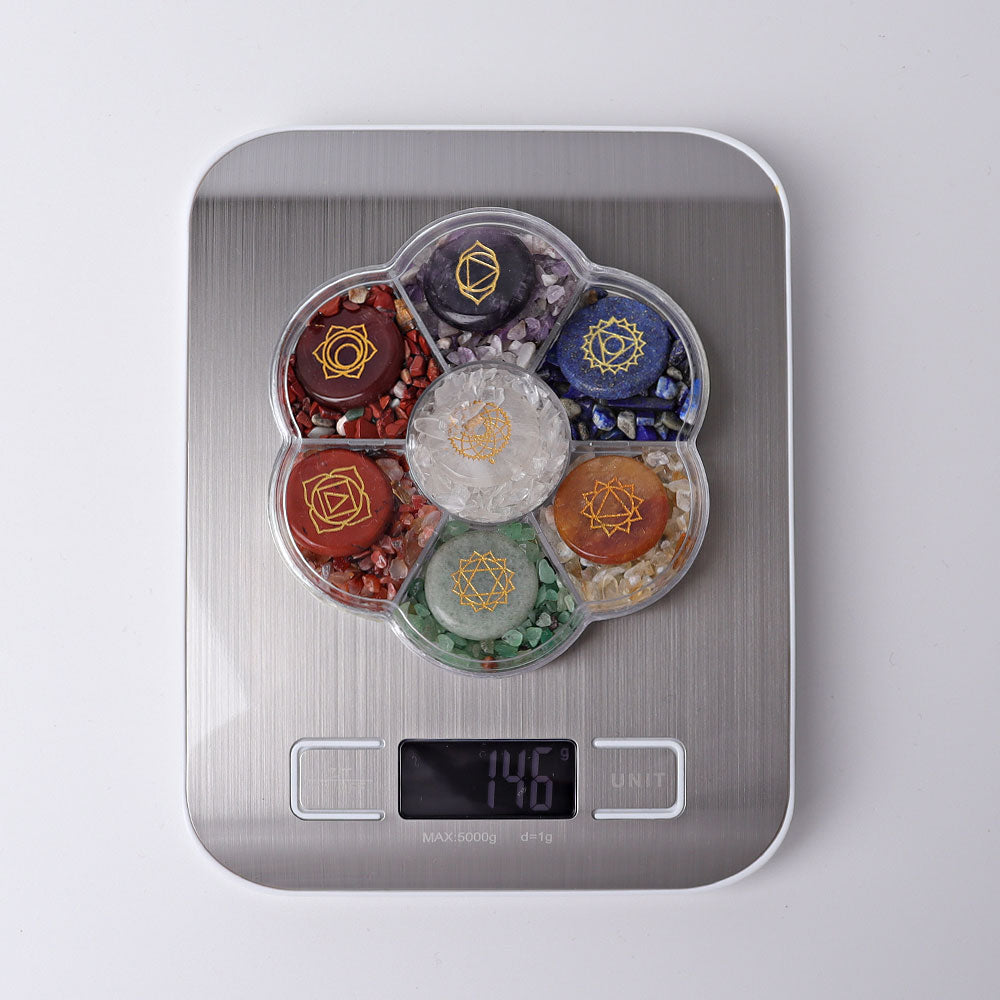 4-Inch Chakra Crystal Chips Healing Plate with Symbols