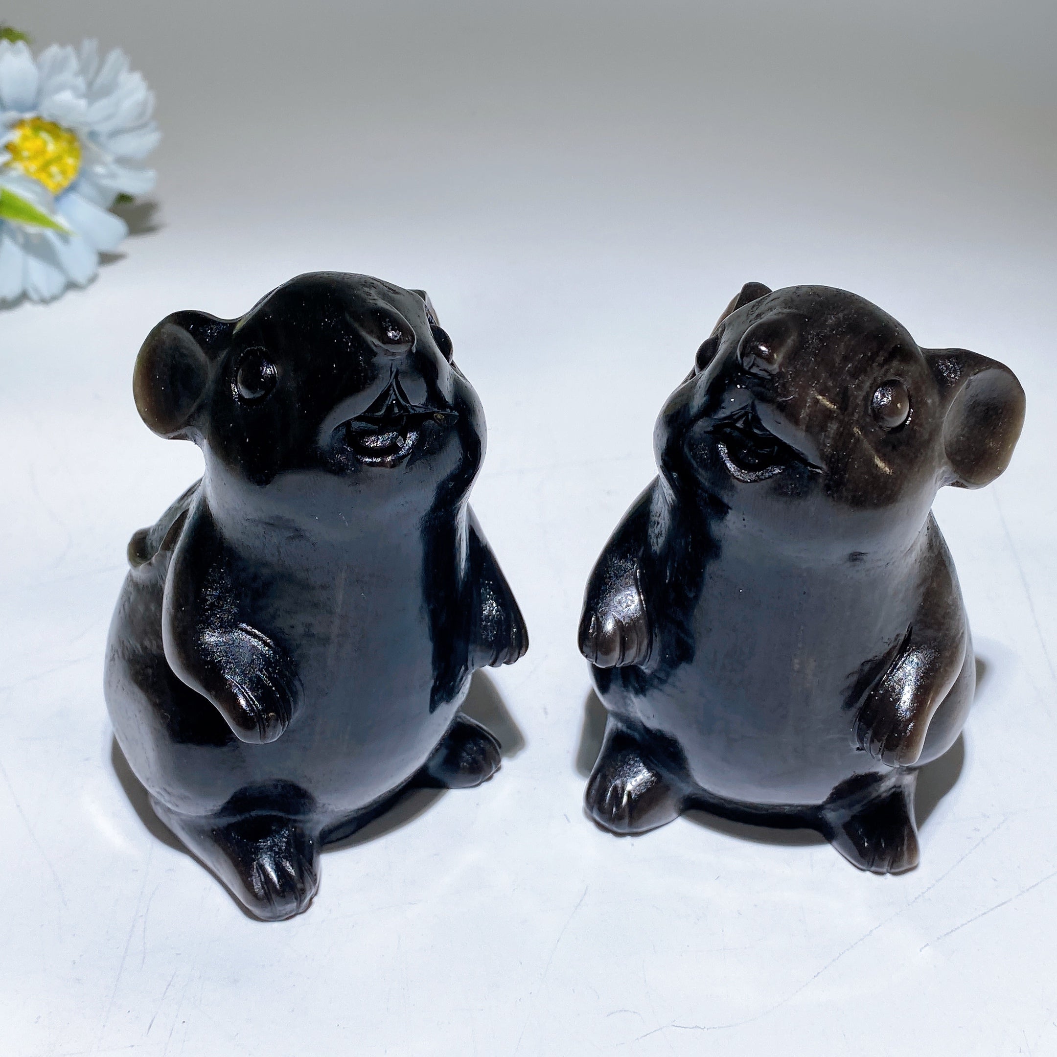 4-inch Silver Obsidian Mouse Crystal Carving for Healing